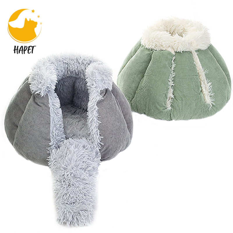 Plush Ergonomic Orthopedic Foam Mattress Dog Bed, Round Snuggery Hooded Dog Bed Self-Warming Quilted Cat Bed Pad