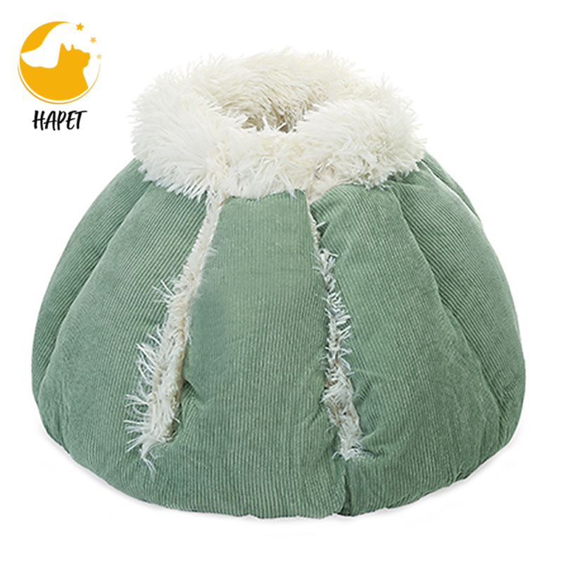 Plush Ergonomic Orthopedic Foam Mattress Dog Bed, Round Snuggery Hooded Dog Bed Self-Warming Quilted Cat Bed Pad