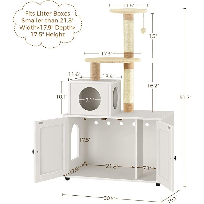 Manufacturer Cat Litter Box Enclosure Enlarged Cat Litter Cabinet Wooden House with Cat Tree Tower