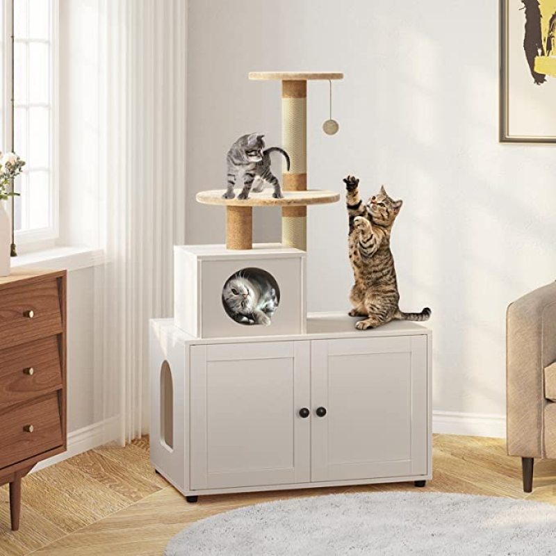 Manufacturer Cat Litter Box Enclosure Enlarged Cat Litter Cabinet Wooden House with Cat Tree Tower