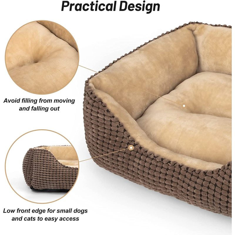 Self Warming Rectangle Cat Dog Cushion Bed Orthopedic Antiskid Pet Sofa Bed Indoor Calming luxurious Washable Pet Bed Mat