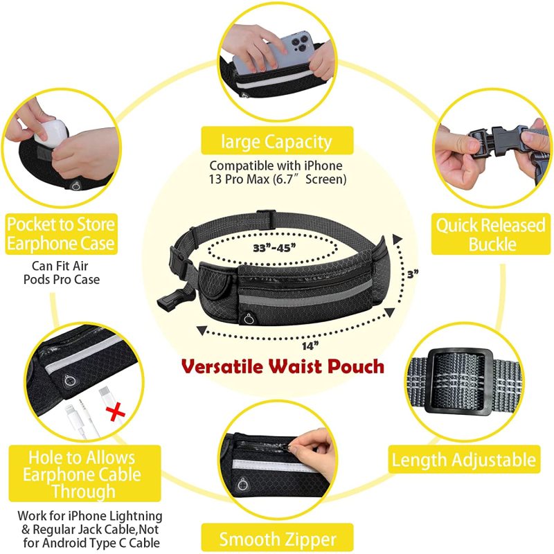 Removable Bungee Extension Fanny Pack Leash Reflective Thread for Running Walking