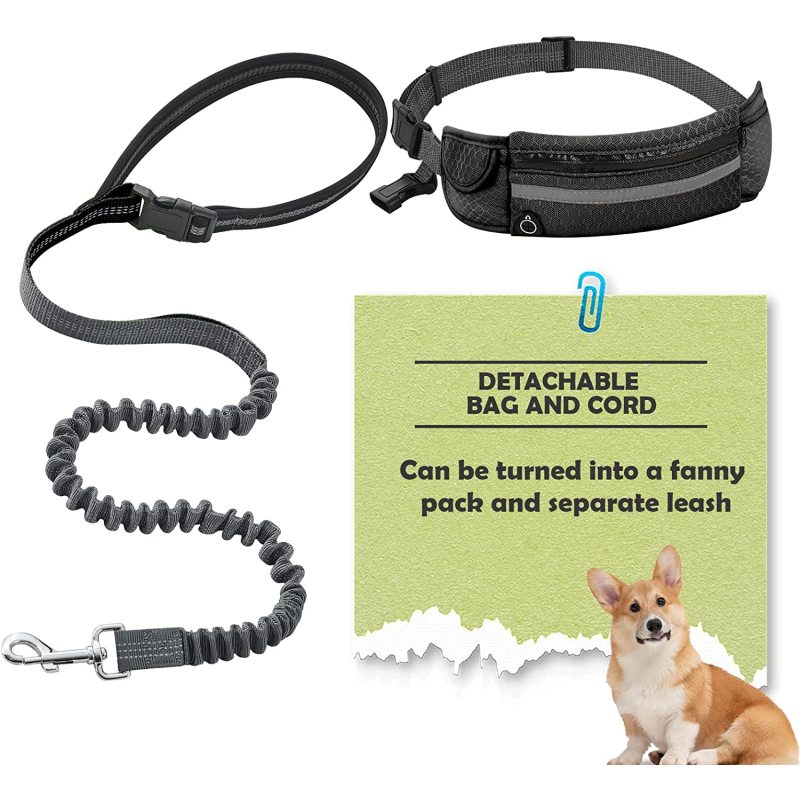 Removable Bungee Extension Fanny Pack Leash Reflective Thread for Running Walking