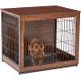 Wooden Dog Crate Furniture End Table for Small Dogs, Double Doors Dog Crate with Slide Tray, Dog Kennels Indoor