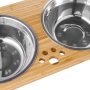 Stainless Steel Bamboo Elevated Bowls Anti Slip Feet  for Cats and Small Dogs