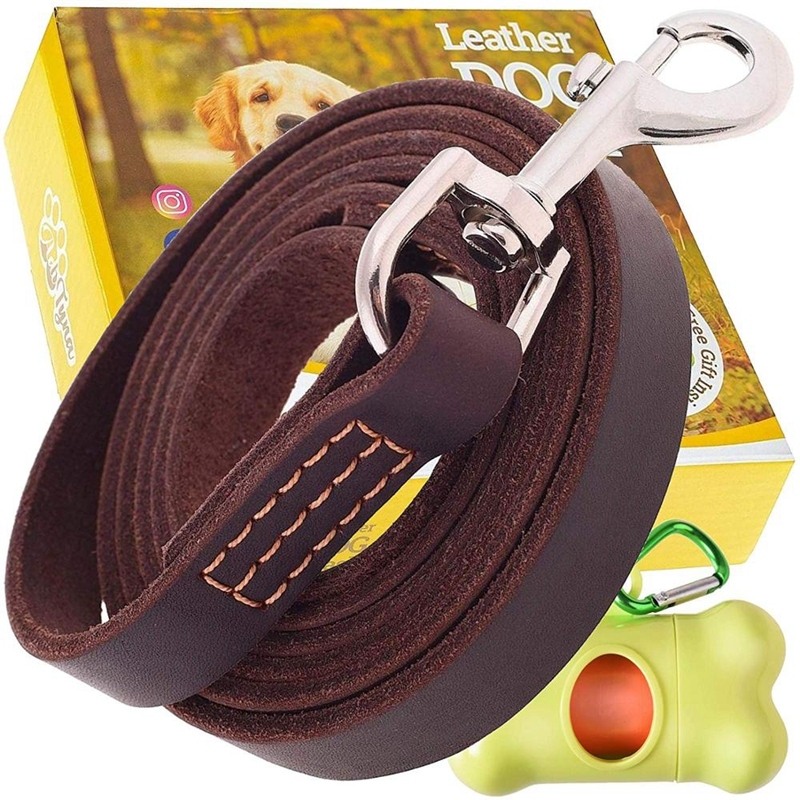 Leather Dog Leash 6 Foot - Strong and Soft Leather Leash for Small or Medium Dogs - Heavy Duty Training Leash