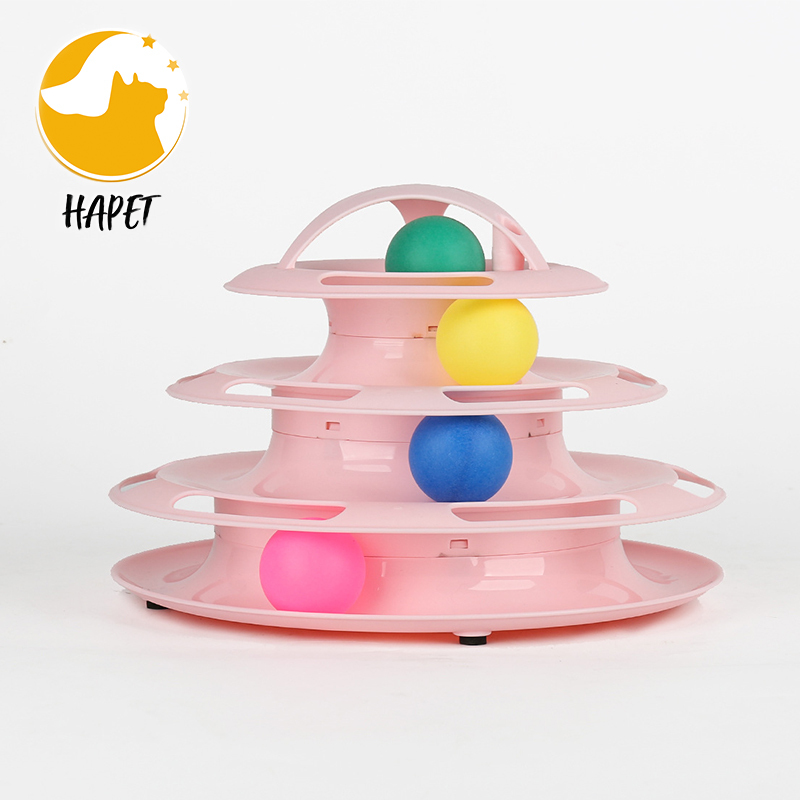 Pet Cat IQ Training Toys Three Levels Tower Station For Cats Kittens Entertainment Disc Turntable Cat Amusement Plate with Balls