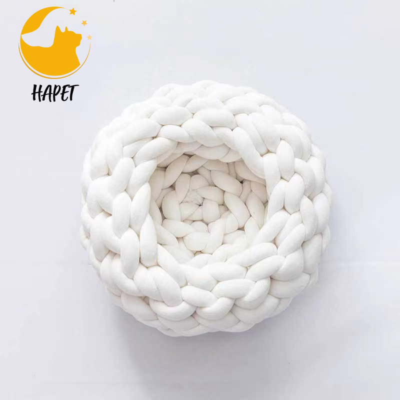 Cotton Knitted Pet Bed Basket Warm Soft Woven Cat Nest Cozy Cuddler for Dogs and Cats