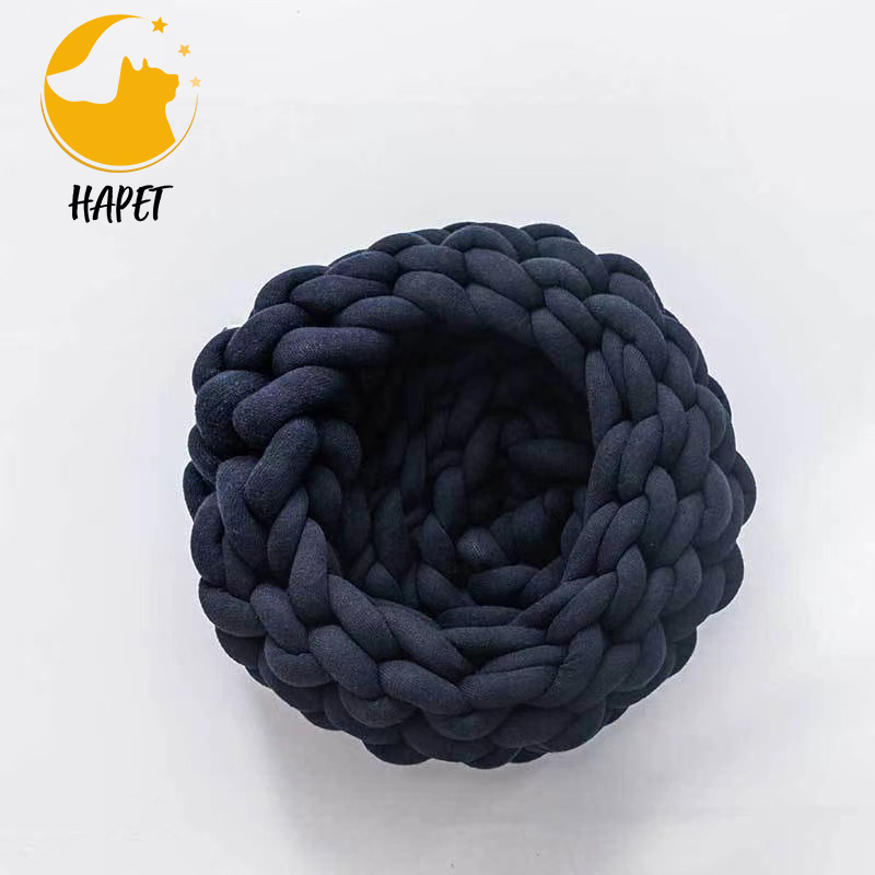 Cotton Knitted Pet Bed Basket Warm Soft Woven Cat Nest Cozy Cuddler for Dogs and Cats