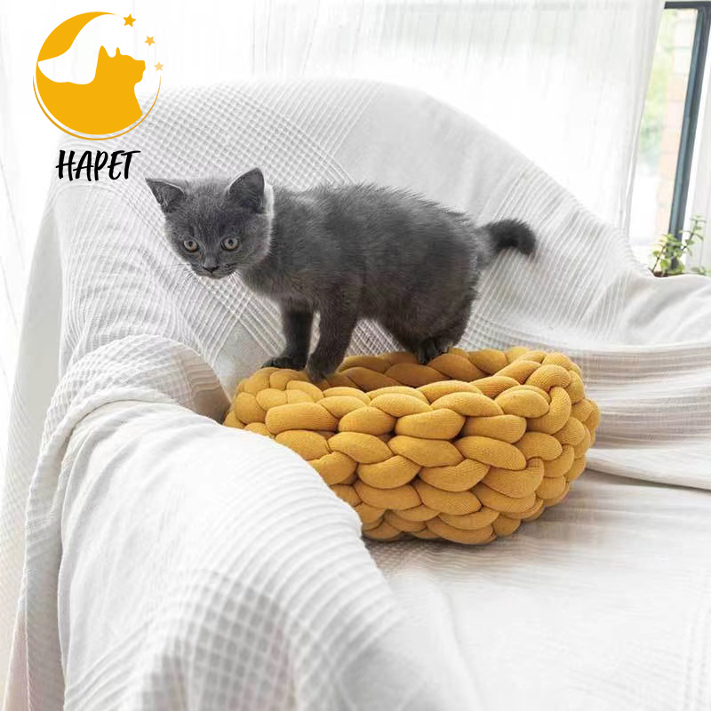 Cotton Knitted Pet Bed Basket Warm Soft Woven Cat Nest Cozy Cuddler for Dogs and Cats