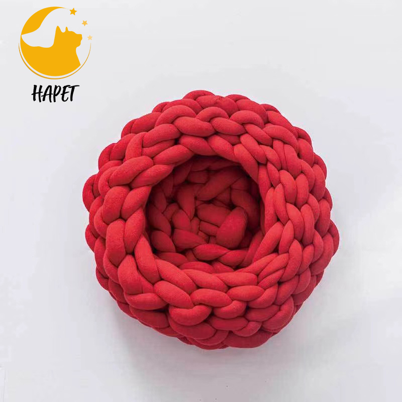 Cotton Knitted Pet Bed Basket Warm Soft Woven Cat Nest Cozy Cuddler for Dogs and Cats