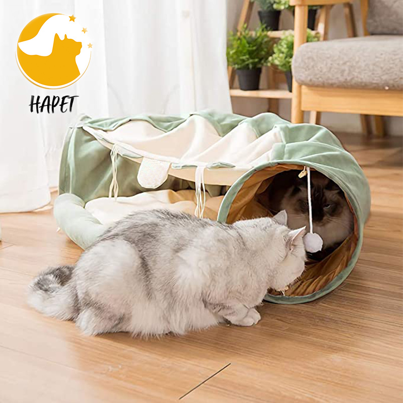 Cat Dog Tunnel Bed with Cushion Tube Toys Oxford Cloth Large Diameter Longer Crinkle Collapsible