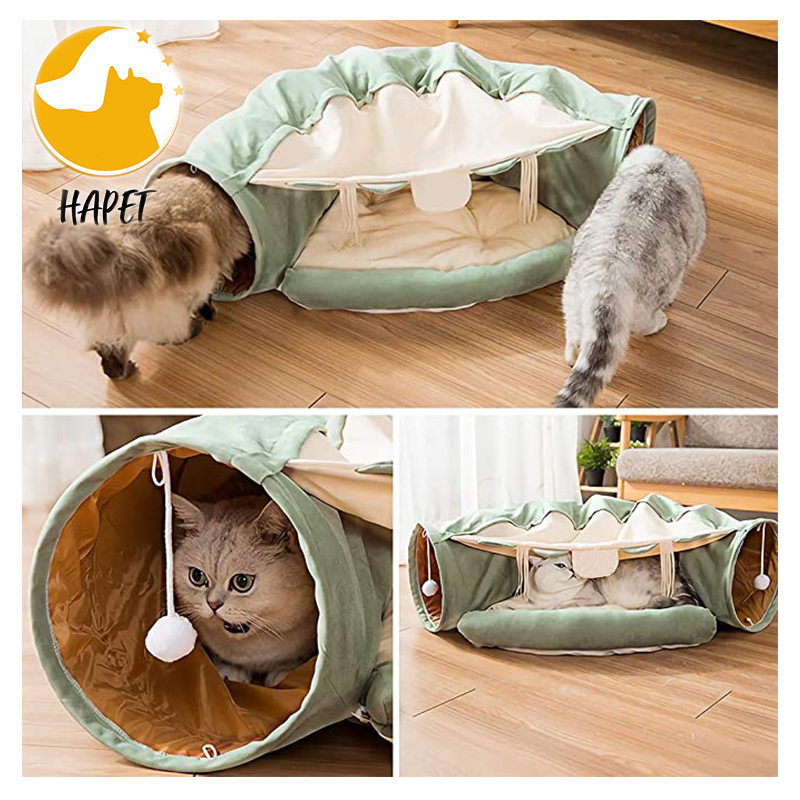 Cat Dog Tunnel Bed with Cushion Tube Toys Oxford Cloth Large Diameter Longer Crinkle Collapsible