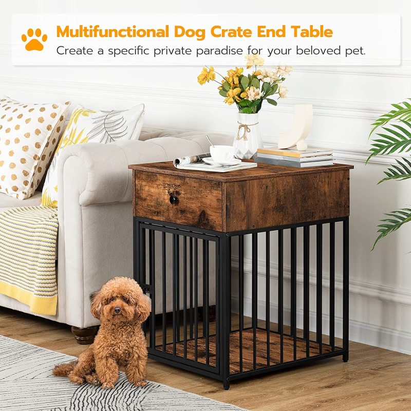 Indoor Pet Crate End Table Decorative Dog Kennel Wooden Dog House