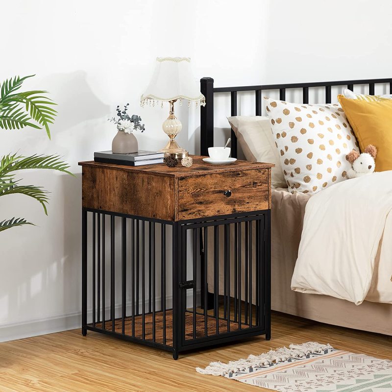 Indoor Pet Crate End Table Decorative Dog Kennel Wooden Dog House
