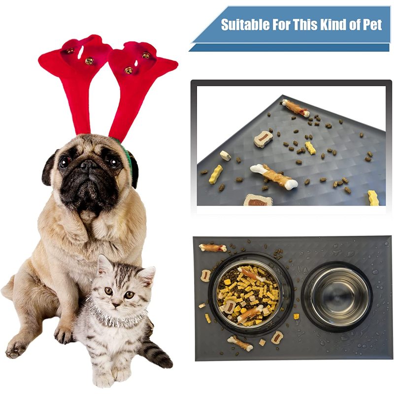 Raised Edges to Prevent Spills Water Pet Feeding Mat Easy Clean Dogs and Cats Resistant Placemat Tray