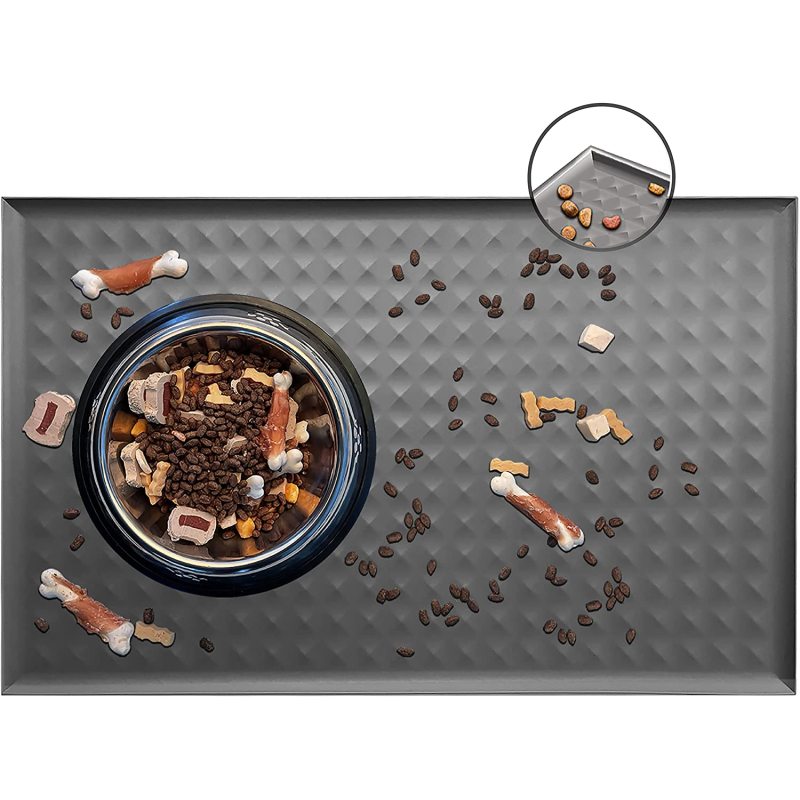 Raised Edges to Prevent Spills Water Pet Feeding Mat Easy Clean Dogs and Cats Resistant Placemat Tray