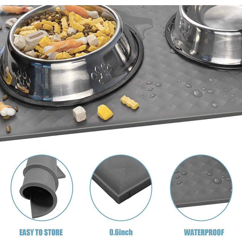 Raised Edges to Prevent Spills Water Pet Feeding Mat Easy Clean Dogs and Cats Resistant Placemat Tray