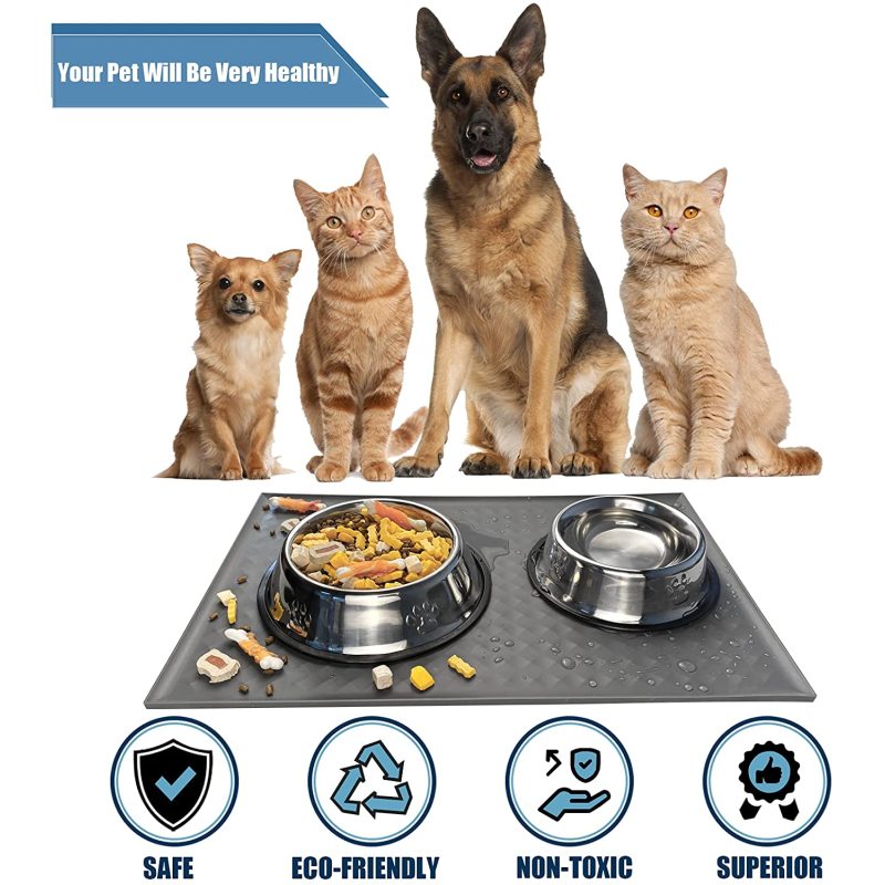 Raised Edges to Prevent Spills Water Pet Feeding Mat Easy Clean Dogs and Cats Resistant Placemat Tray