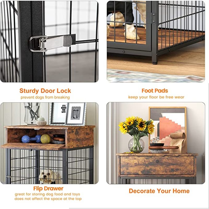 Dog Kennel Wood Indoor Decorative Pet Crate House Dog Crate End Table with Drawer