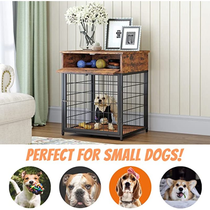 Dog Kennel Wood Indoor Decorative Pet Crate House Dog Crate End Table with Drawer