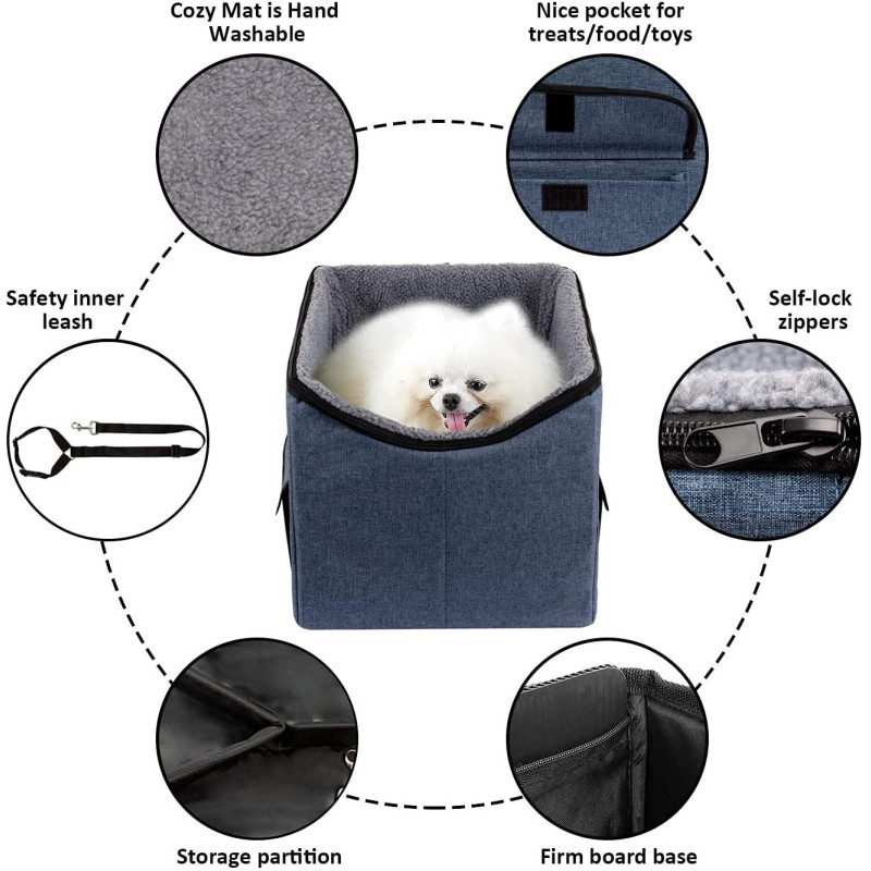Dog Car Seat Pet Booster Seat Pet Travel Safety Seat Dog Bed for Car with Storage Pocket