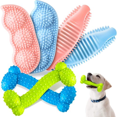6 Pieces Puppy Bone-Shaped Chew Toy Puppy Teething Toy Rubber Chew Dog Pet Teething Toy for 2-8 Months Puppy Teeth Cleaning