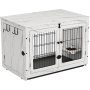 Wood Cage with 360 Degree Rotatable Removable Dog Bowls Dog Crate End Table with Tray Double Doors Dog Kennels