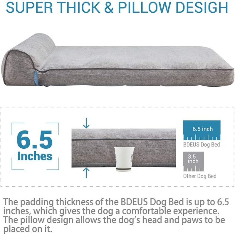 Dog Beds for Large Dogs Clearance Super Thick & Comfortable Pet Bed with Pillow, Washable Cover and Anti-Slip Bottom