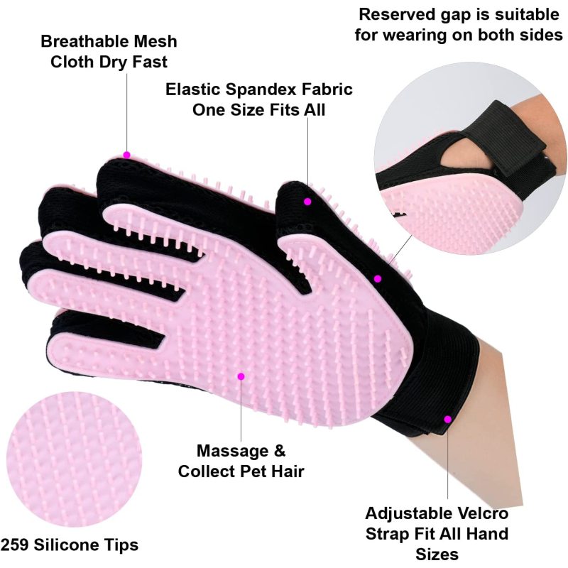 1PC Pet Grooming Mitten Double-Side Pet Grooming Design with Silicone Needles