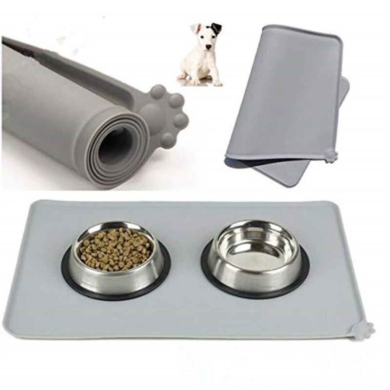 Dog Food Mat Waterproof Dog Food Water Bowl Placemat in Premium Silicone with Floor Protection Lip