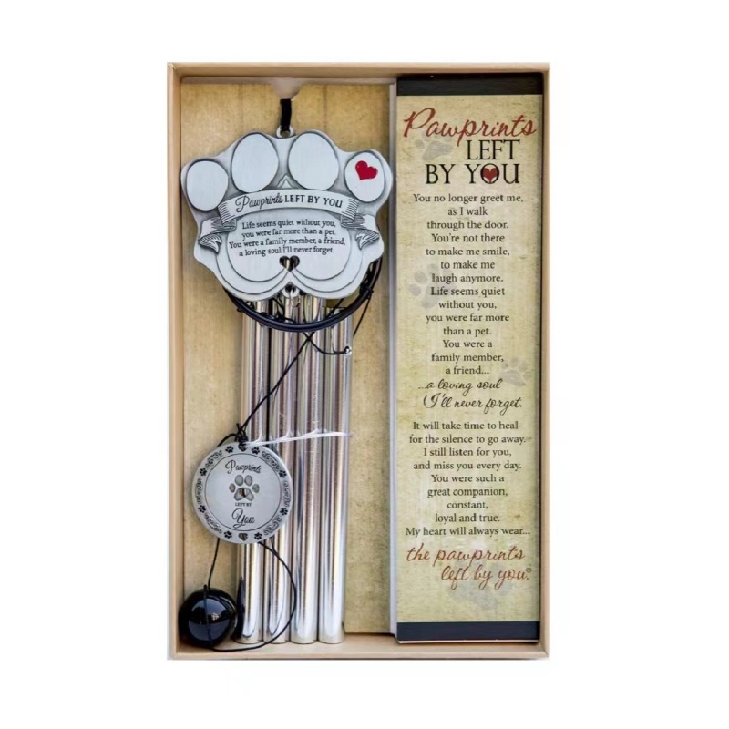 Remembrance Pet Memorial Gift Pet Memorial Wind Chime Metal Casted Pawprint Wind Chime