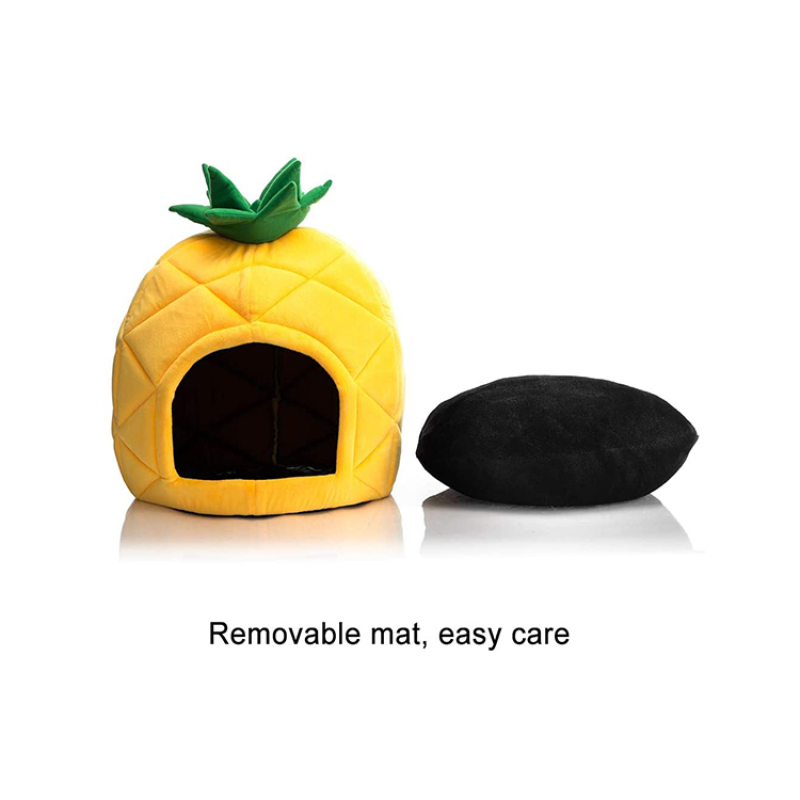 Self Warming Cat Dog Cushion Bed Pad House Calming Pineapple Cave Tent Sleeping Bag Nest Hooded Pet Bed Burrow Lounge Pet Condo