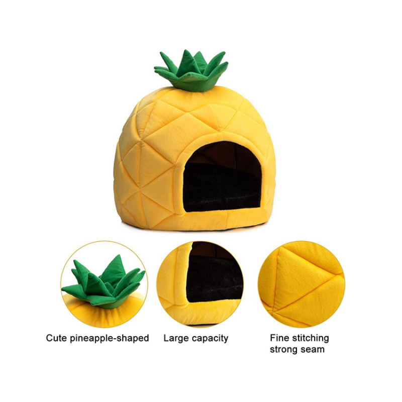 Self Warming Cat Dog Cushion Bed Pad House Calming Pineapple Cave Tent Sleeping Bag Nest Hooded Pet Bed Burrow Lounge Pet Condo