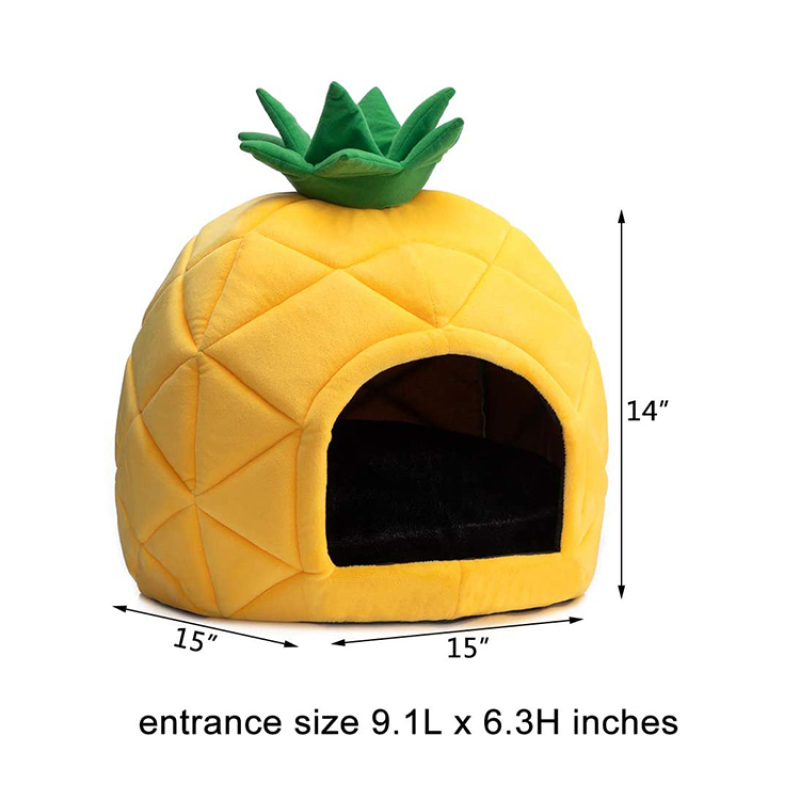 Self Warming Cat Dog Cushion Bed Pad House Calming Pineapple Cave Tent Sleeping Bag Nest Hooded Pet Bed Burrow Lounge Pet Condo