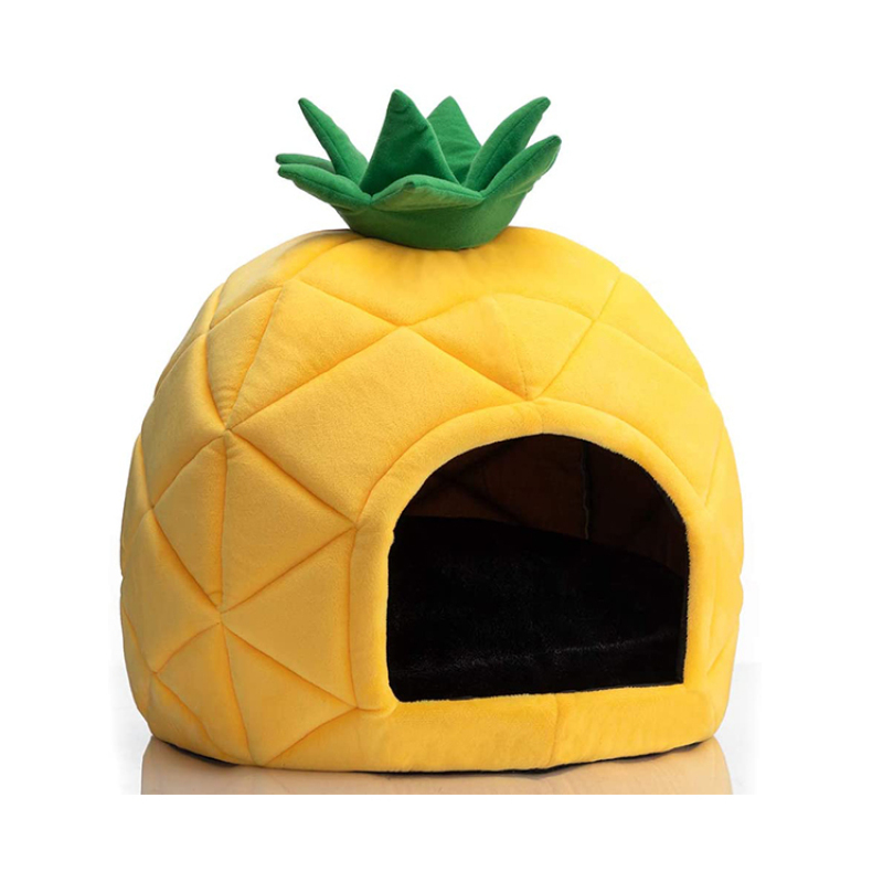 Self Warming Cat Dog Cushion Bed Pad House Calming Pineapple Cave Tent Sleeping Bag Nest Hooded Pet Bed Burrow Lounge Pet Condo