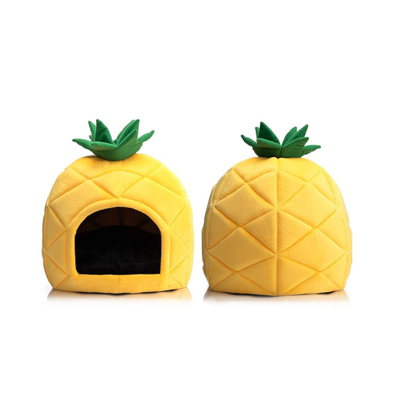 Self Warming Cat Dog Cushion Bed Pad House Calming Pineapple Cave Tent Sleeping Bag Nest Hooded Pet Bed Burrow Lounge Pet Condo