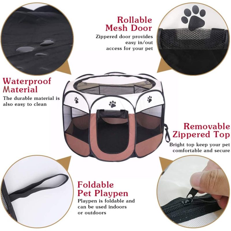 Portable Pet Playpen, Dog Playpen Foldable Pet Exercise Pen Tents Dog Kennel House Playground for Puppy Dog Yorkie Cat Bunny