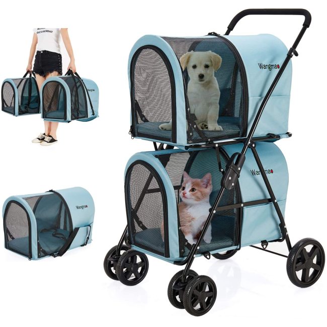 Double Pet Stroller for Small Medium Dogs and Cat Detachable Pet Carriers for Travel or Sleep