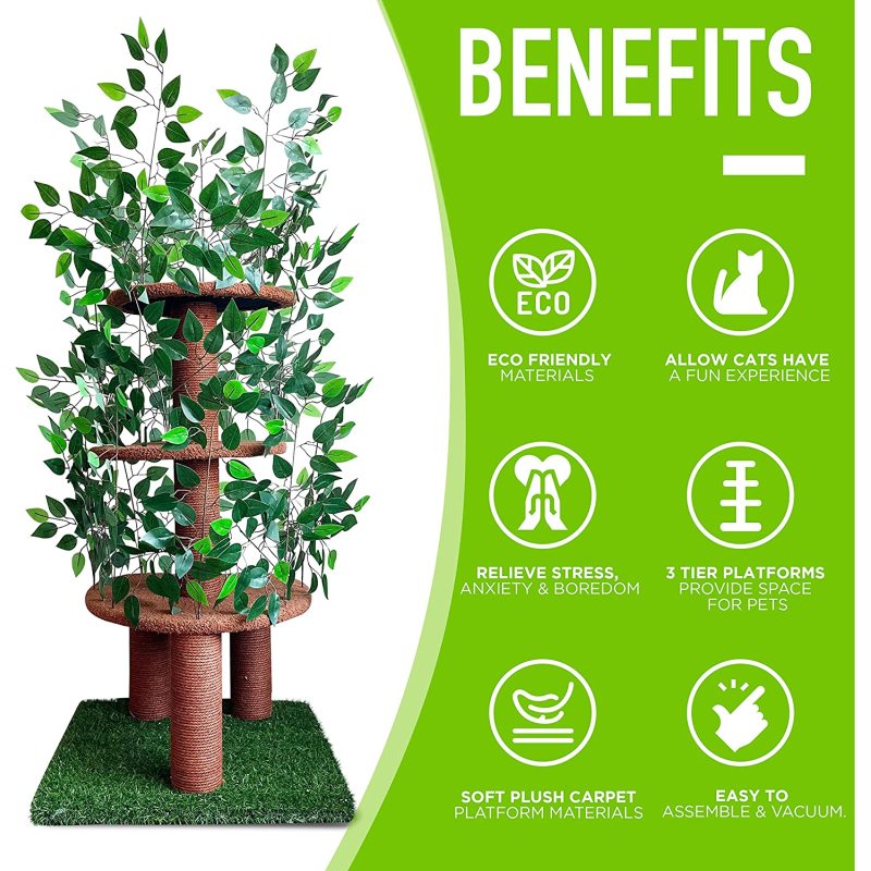 Cat Scratching Posts. Cute Tall Cat Tower for Large Cats with Leaves. Easy Fast DIY Holes. New Anti Topple
