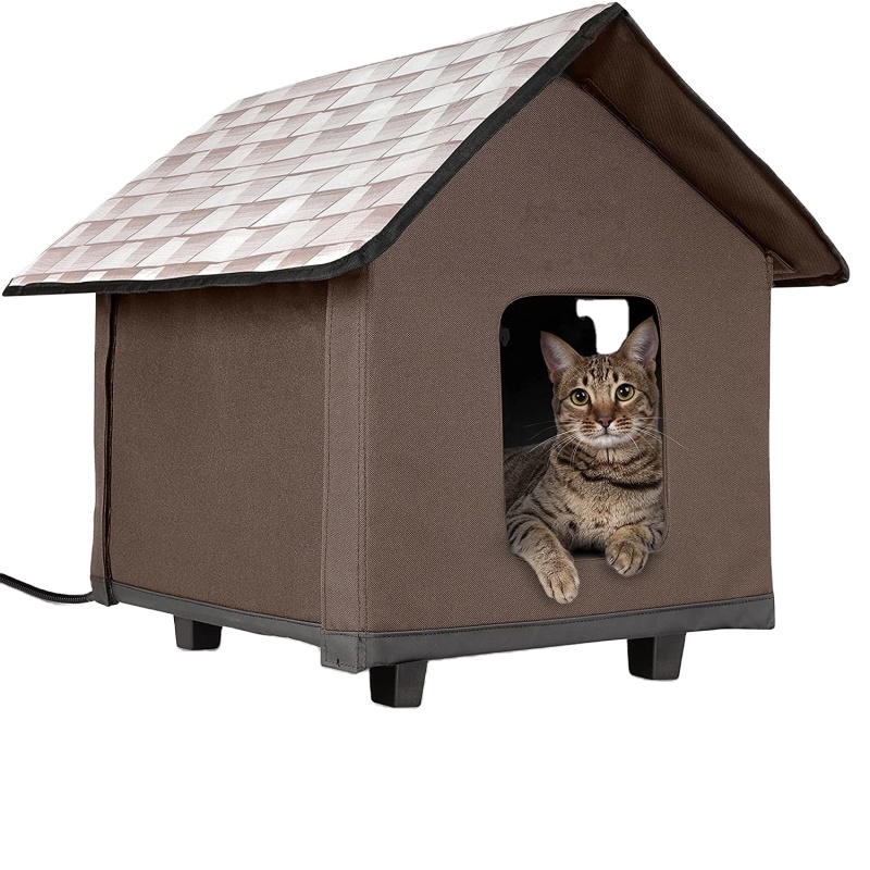 Outdoor Heated Kitty House Cat Shelter Elevated Waterproof Roof and Base Insulated Pet House Safe Cat kennel Durable Cat Condo