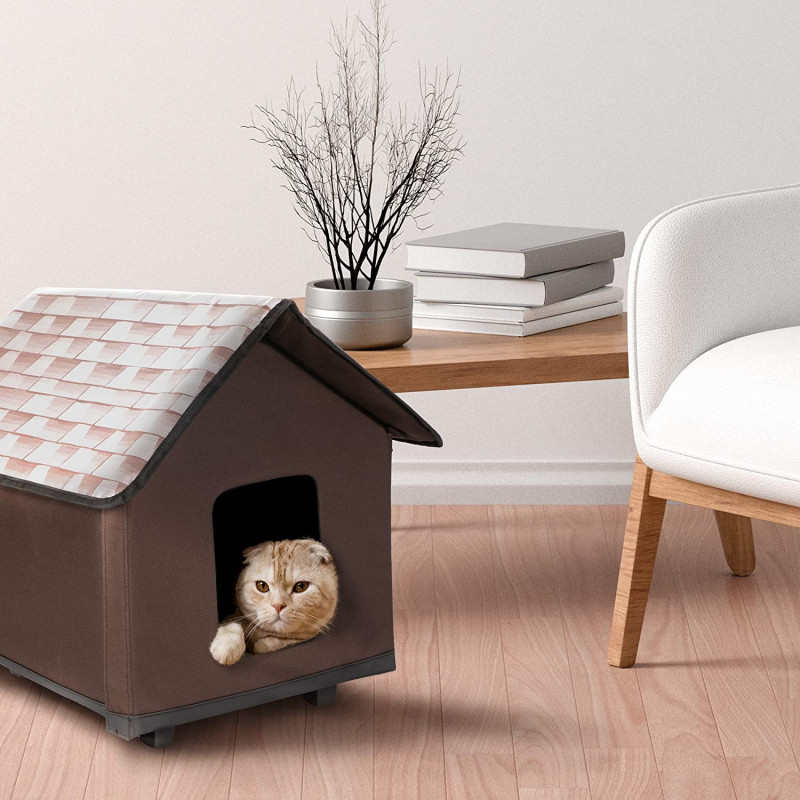 Outdoor Heated Kitty House Cat Shelter Elevated Waterproof Roof and Base Insulated Pet House Safe Cat kennel Durable Cat Condo