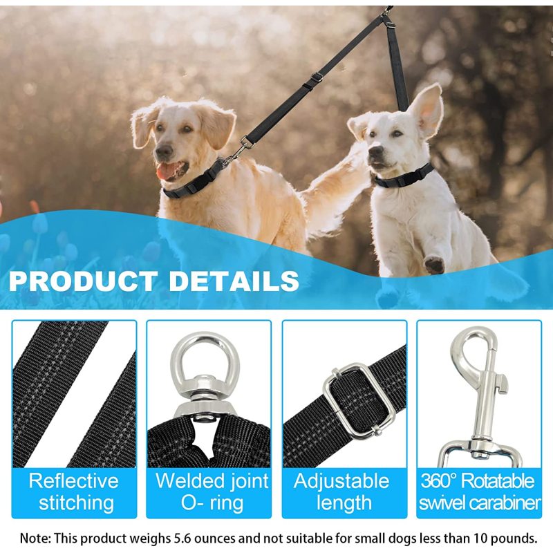 Adjustable Length and Tangle Free Dual Dog Leash for Small Dog