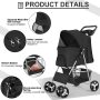 Four Wheels Pet Stroller, for Medium Small Dogs Cats Travel Folding Carrier Stroller with Cup Holder & Removable Liner