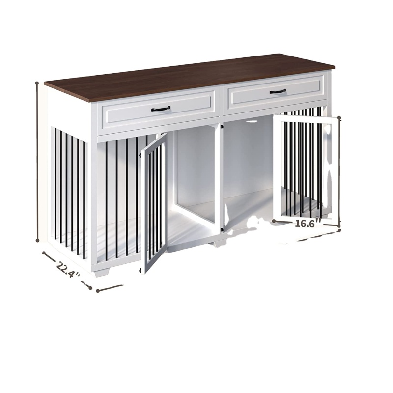 Large Dog Crate Furniture Wooden Dog Crate Kennel with 2 Drawers and Divider