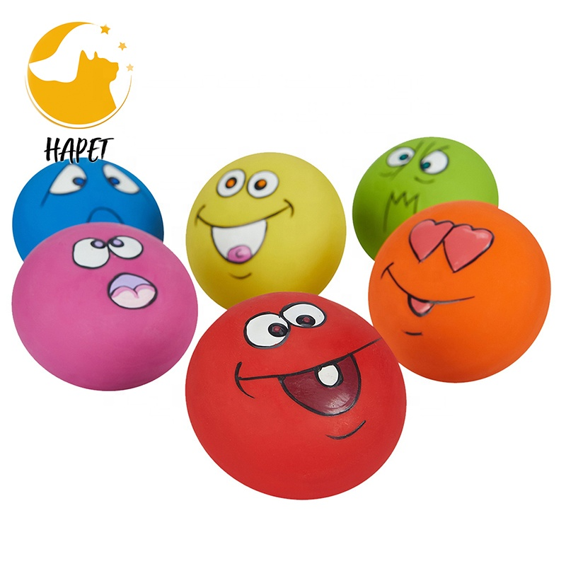Funny Face Dog Toys Rubber Soft Fetch Play Interactive Dog Balls