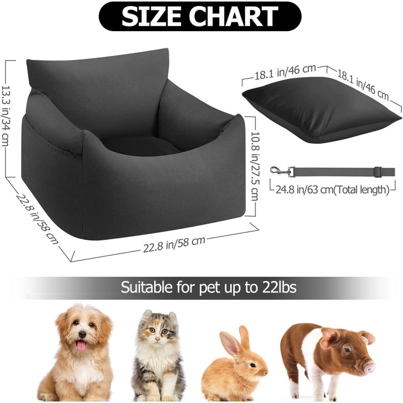 Dog Car Seat for Small Dog, Pet Booster Seat Dog Travel Safety Car Carrier with Side Pocket Storage Fully Removable and Washable