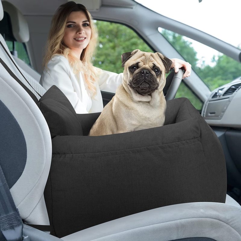 Dog Car Seat for Small Dog, Pet Booster Seat Dog Travel Safety Car Carrier with Side Pocket Storage Fully Removable and Washable