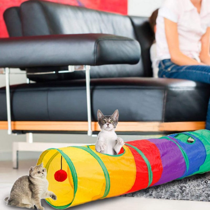 Cats Large Long Collapsible Cat Tunnel with Dangling Toys for Indoor Cats