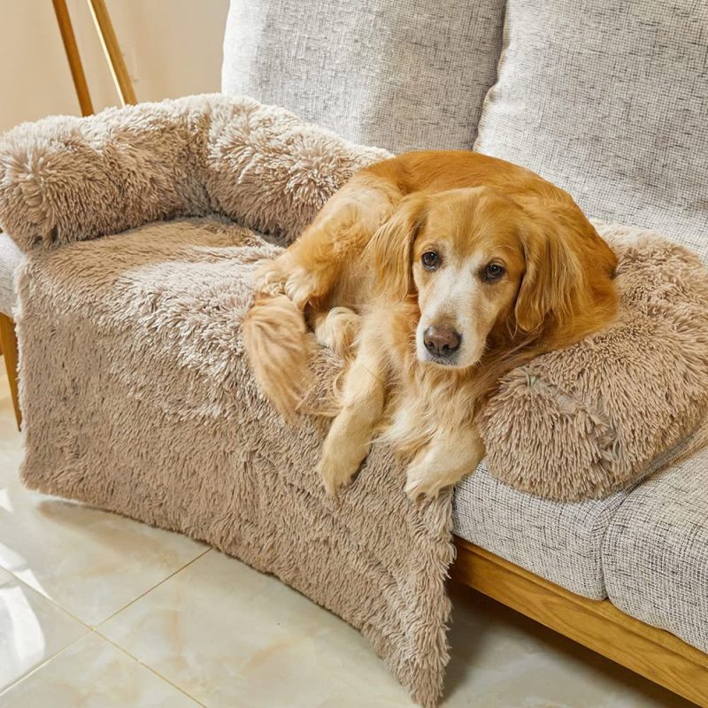 Sagging Calming Couch Protector Pet Bed, Soft Plush Dog Sofa Mat Cover for Furniture Protector with Removable Washable Cover